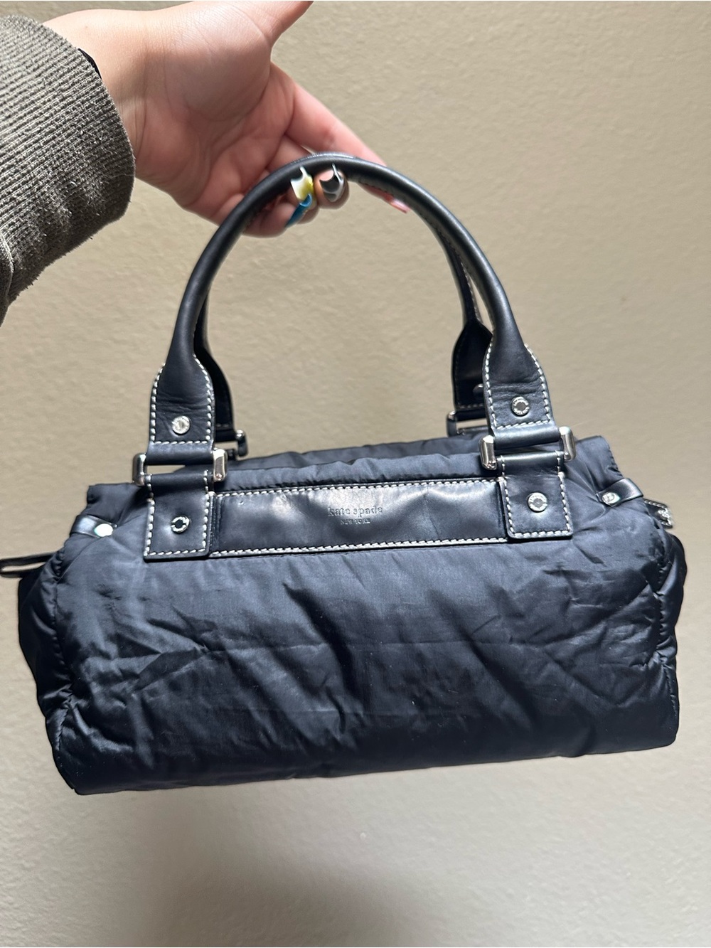 kate spade Black Mini Nylon Satchel with Leather Trim